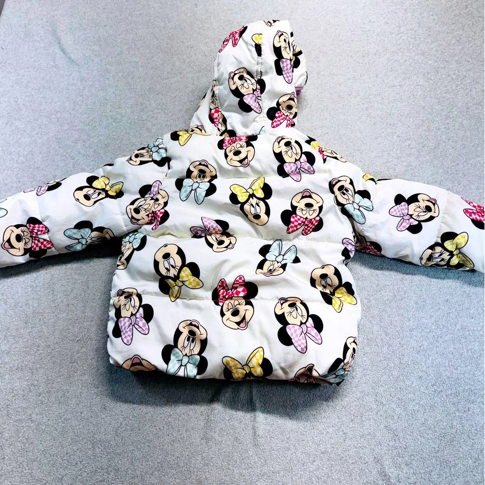 Disney Jumping Beans Puffer Jacket Kids 5T White Minnie Mouse Fleece Lined Coat